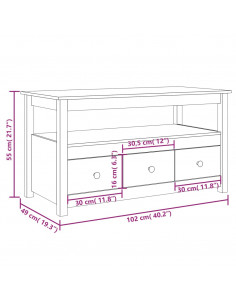Tavolino da Salotto 102x49x55 cm in Legno Massello di Pino