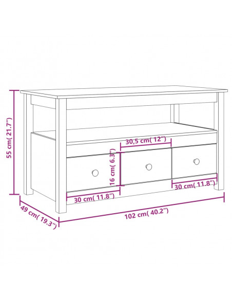 Tavolino da Salotto 102x49x55 cm in Legno Massello di Pino