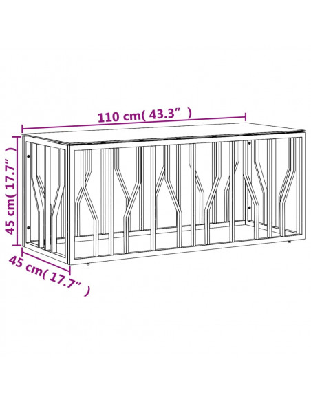 Tavolino da Salotto 110x45x45 cm in Acciaio Inox e Vetro