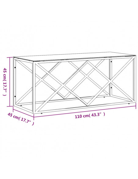 Tavolino da Salotto 110x45x45 cm in Acciaio Inox e Vetro