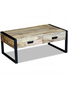 Tavolino da Salotto 2 Cassetti in Massello di Mango 100x60x40cm