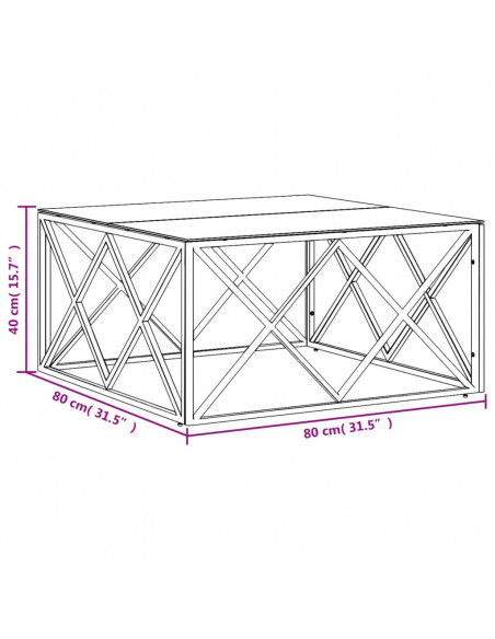 Tavolino da Salotto 80x80x40 cm in Acciaio Inox e Vetro
