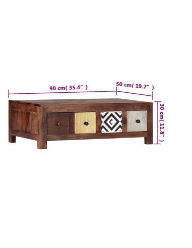 Tavolino da Salotto 90x50x30 cm in Legno Massello di Sheesham
