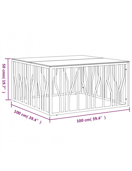 Tavolino da Salotto Argento 100x100x50 cm Acciaio Inox e Vetro