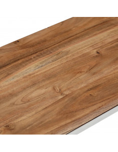 Tavolino da Salotto Argento in Acciaio Inox e Massello d'Acacia