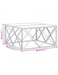 Tavolino da Salotto Argento in Acciaio Inox e Massello d'Acacia