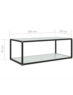 Tavolino da Salotto Bianco 100x50x35 cm in Vetro Temperato