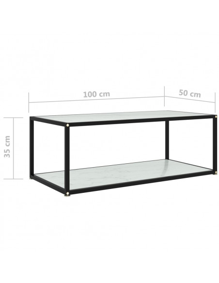 Tavolino da Salotto Bianco 100x50x35 cm in Vetro Temperato