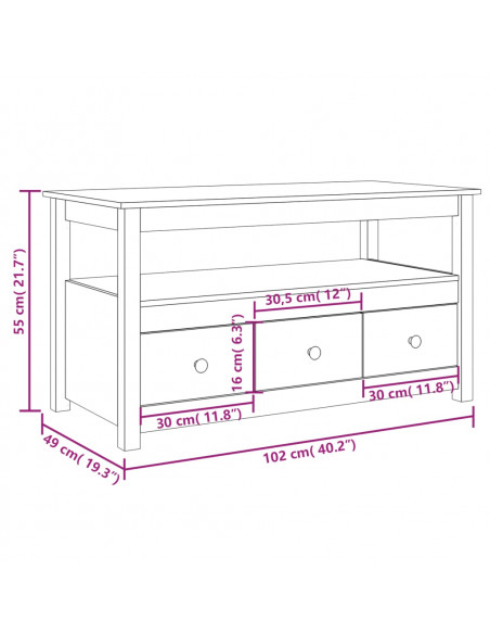 Tavolino da Salotto Bianco 102x49x55 cm Legno Massello di Pino