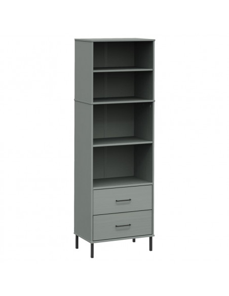 Libreria con 2 Cassetti Grigio 60x35x180 cm Legno Massello OSLO