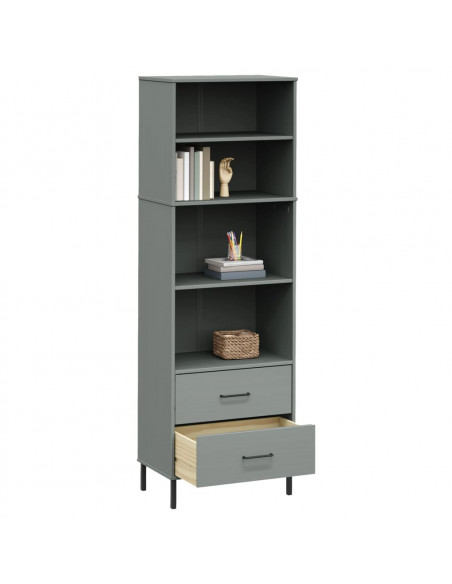 Libreria con 2 Cassetti Grigio 60x35x180 cm Legno Massello OSLO