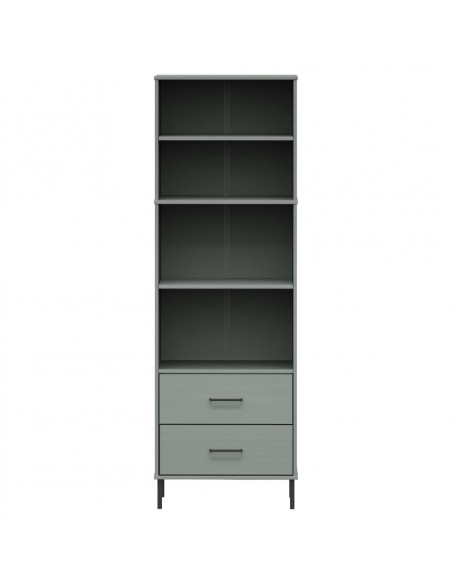 Libreria con 2 Cassetti Grigio 60x35x180 cm Legno Massello OSLO