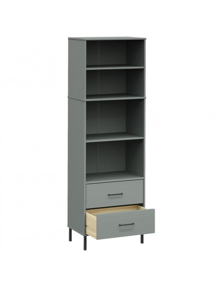 Libreria con 2 Cassetti Grigio 60x35x180 cm Legno Massello OSLO