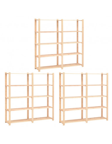 Scaffali a 5 Livelli 3 pz 80x38x170 cm in Massello Pino 500 kg