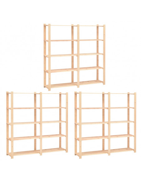 Scaffali a 5 Livelli 3 pz 80x38x170 cm in Massello Pino 500 kg