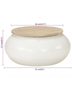 Tavolino da Salotto Bianco 51x51x27 cm Legno Massello di Mango