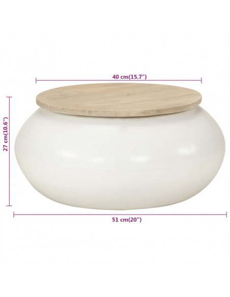 Tavolino da Salotto Bianco 51x51x27 cm Legno Massello di Mango