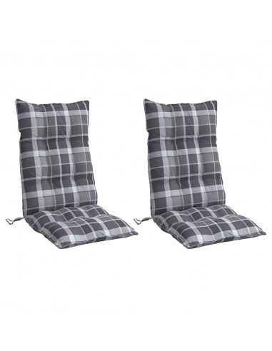 Cuscini Sedia Schienale Alto 2 pz Quadri Grigio Tessuto Oxford