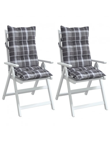 Cuscini Sedia Schienale Alto 2 pz Quadri Grigio Tessuto Oxford