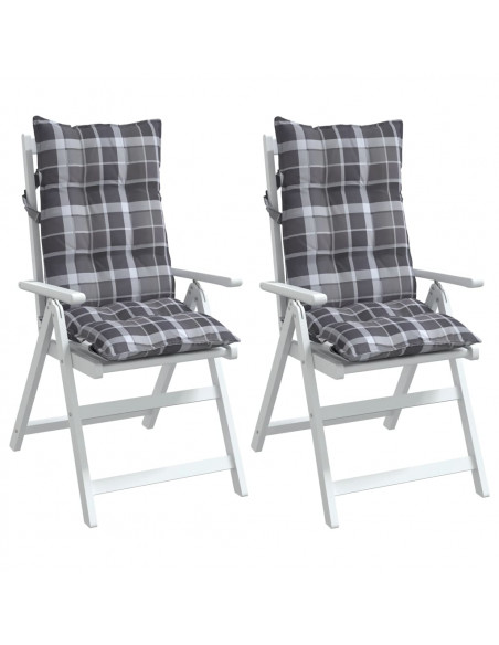 Cuscini Sedia Schienale Alto 2 pz Quadri Grigio Tessuto Oxford