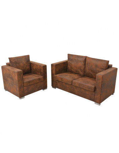 Divani Set 2 pz in Pelle Scamosciata Artificiale