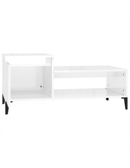 Tavolino da Salotto Bianco Lucido 100x50x45cm Legno Multistrato