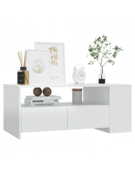 Tavolino da Salotto Bianco Lucido 102x55x42 cm Legno Compensato