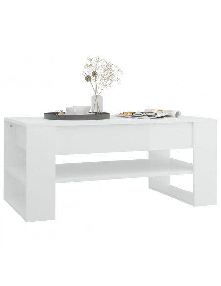 Tavolino da Salotto Bianco Lucido 102x55x45cm Legno Multistrato