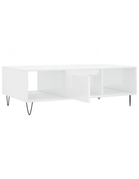 Tavolino da Salotto Bianco Lucido 104x60x35cm Legno Multistrato