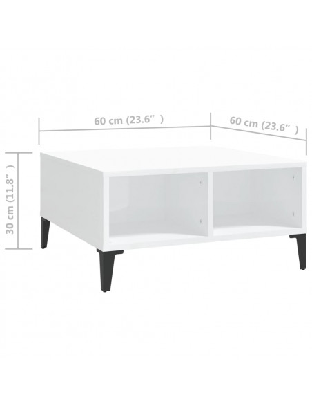 Tavolino da Salotto Bianco Lucido 60x60x30 cm Legno Multistrato