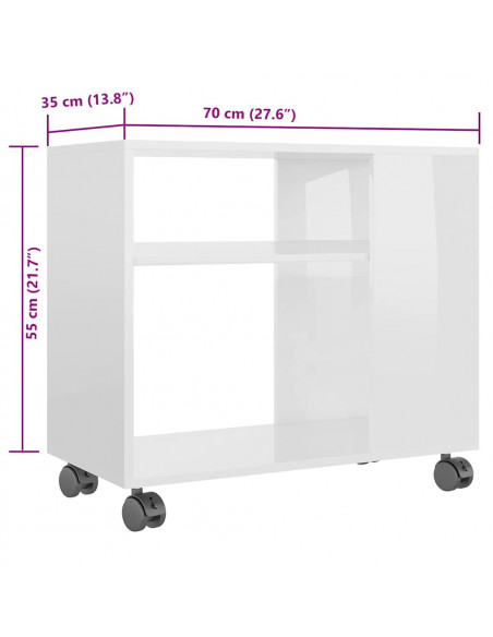 Tavolino da Salotto Bianco Lucido 70x35x55 cm Legno Multistrato