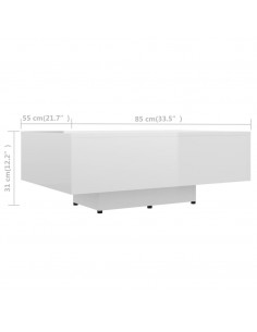 Tavolino da Salotto Bianco Lucido 85x55x31 cm Legno Multistrato