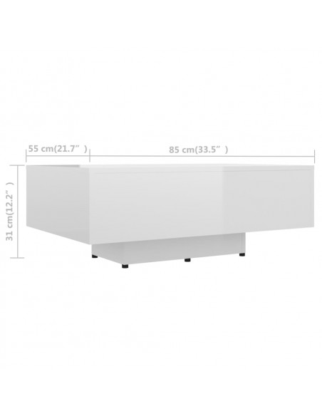 Tavolino da Salotto Bianco Lucido 85x55x31 cm Legno Multistrato