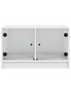 Tavolino da Salotto con Ante in Vetro Bianco 68x50x42 cm