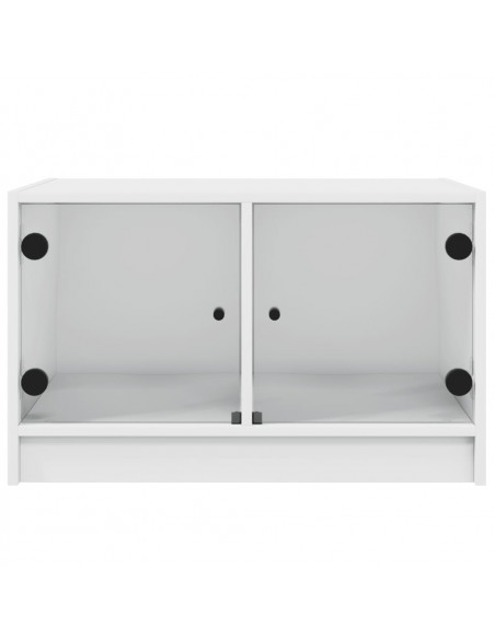 Tavolino da Salotto con Ante in Vetro Bianco 68x50x42 cm