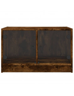 Tavolino da Salotto con Ante in Vetro Rovere Fumo 68x50x42 cm