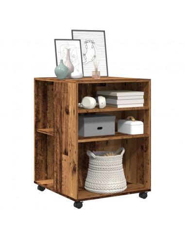 Tavolino con Ruote Legno Antico 55x60x78 cm in Truciolato
