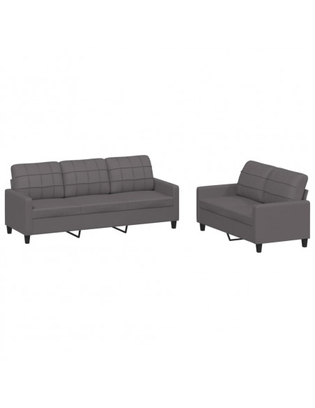 Set di Divani 2 pz con Cuscini Grigio in Similpelle