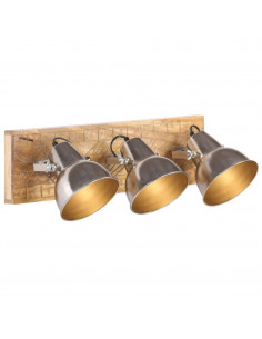 Lampada da Parete Industriale Argento 70x23 cm E27 Legno Mango 2