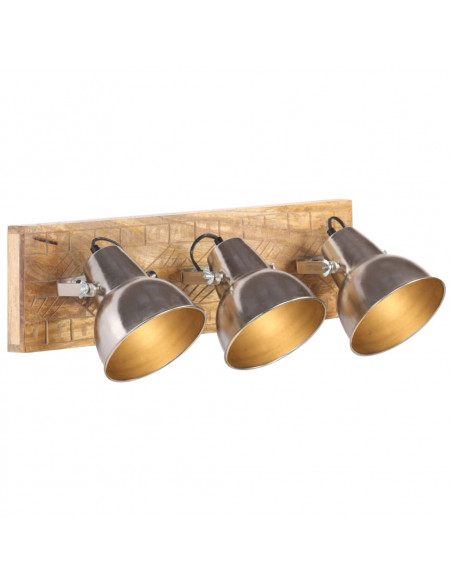 Lampada da Parete Industriale Argento 70x23 cm E27 Legno Mango