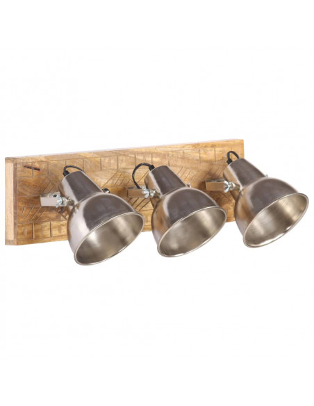 Lampada da Parete Industriale Argento 70x23 cm E27 Legno Mango