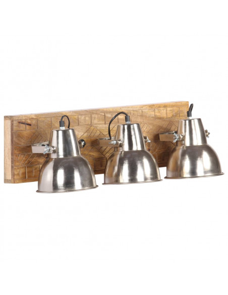 Lampada da Parete Industriale Argento 70x23 cm E27 Legno Mango