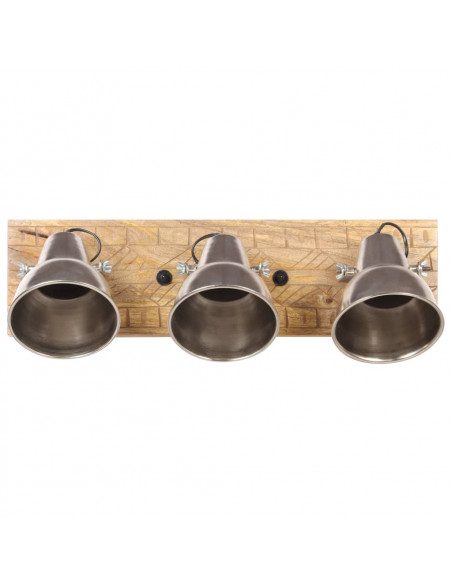 Lampada da Parete Industriale Argento 70x23 cm E27 Legno Mango