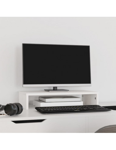 Supporto per Monitor Bianco 50x27x10 cm Legno Massello di Pino