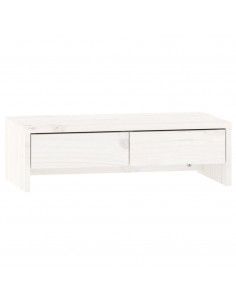 Supporto per Monitor Bianco 50x27x15 cm Legno Massello di Pino 2