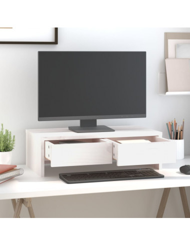 Supporto per Monitor Bianco 50x27x15 cm Legno Massello di Pino
