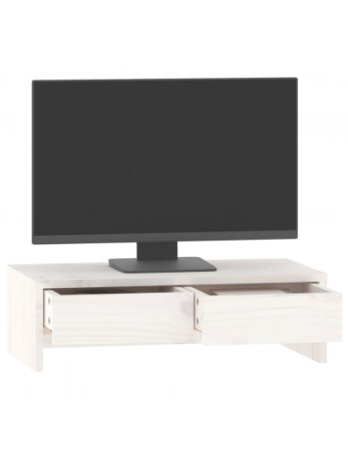 Supporto per Monitor Bianco 50x27x15 cm Legno Massello di Pino