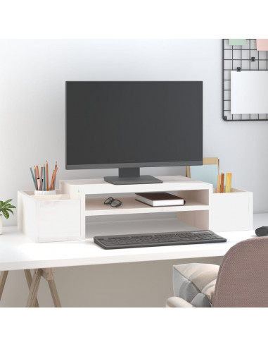 Supporto per Monitor Bianco 70x27,5x15cm Legno Massello di Pino