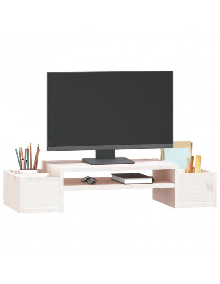 Supporto per Monitor Bianco 70x27,5x15cm Legno Massello di Pino