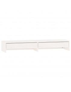Supporto per Monitor Bianco 100x27x15 cm Legno Massello di Pino 2